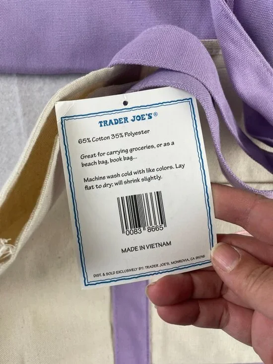 Viral Trader Joe's Large Purple Pastel Cotton Tote Bag - Set of 2 - Picture 5 of 5